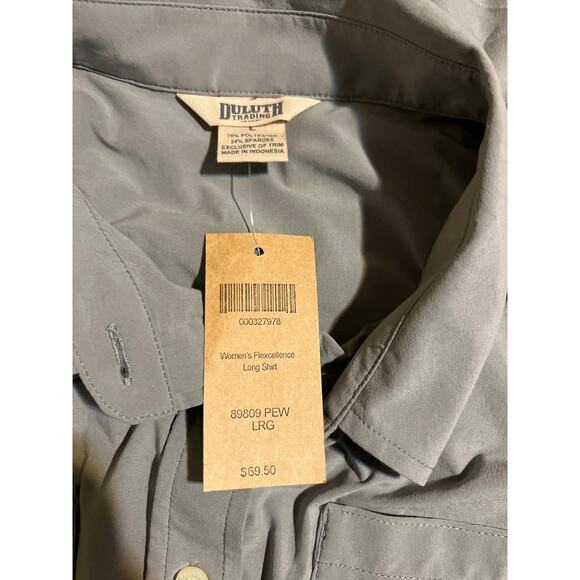 New DULUTH Top Women's Size L Gray Flexcellence Long Button LS Shirt Blouse NWT - Picture 9 of 10